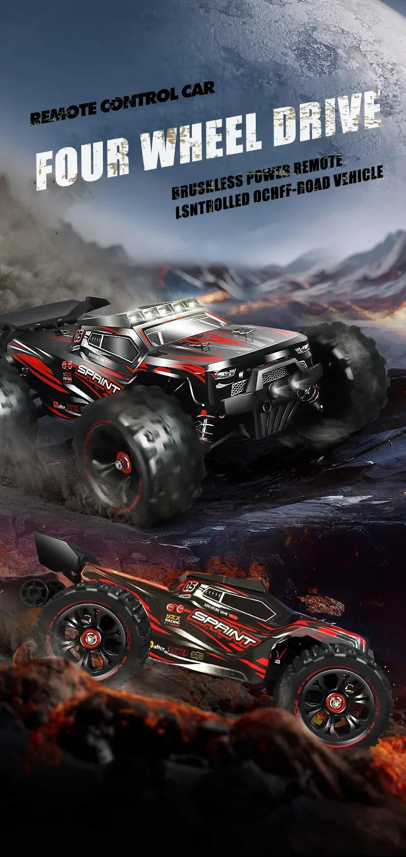 85 km/h ou 50 km/h 4WD RC carro com controle remoto LED carros de alta velocidade drift monstro 4x4 caminhão