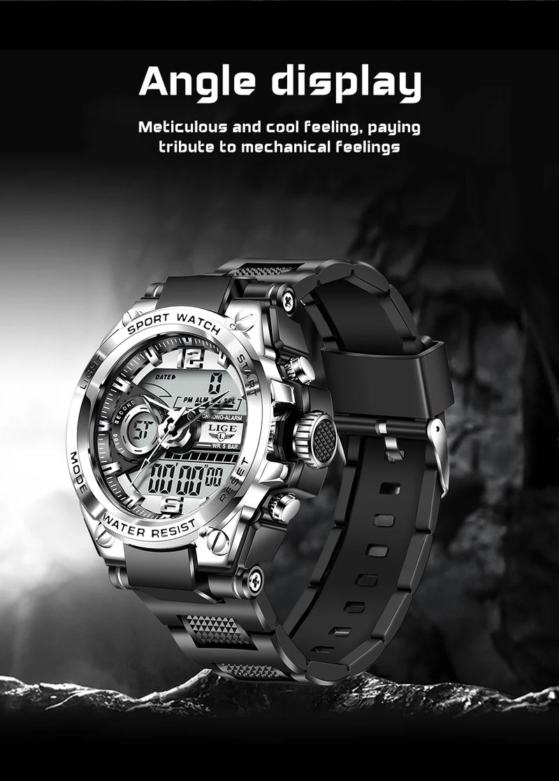 Relógio de pulso Masculino LED Digital Dual Display Luminoso