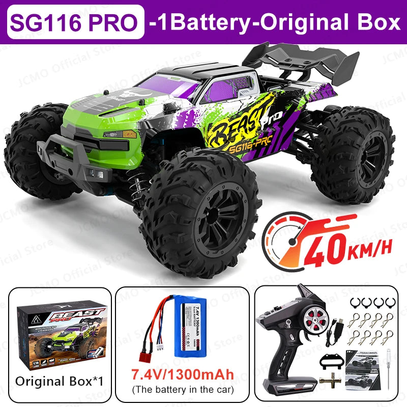 80 km/h carro de controle remoto de alta velocidade sem escova 4x4 off-road drift carro de corrida profissional 1:16 SG116PRO 40 km/h