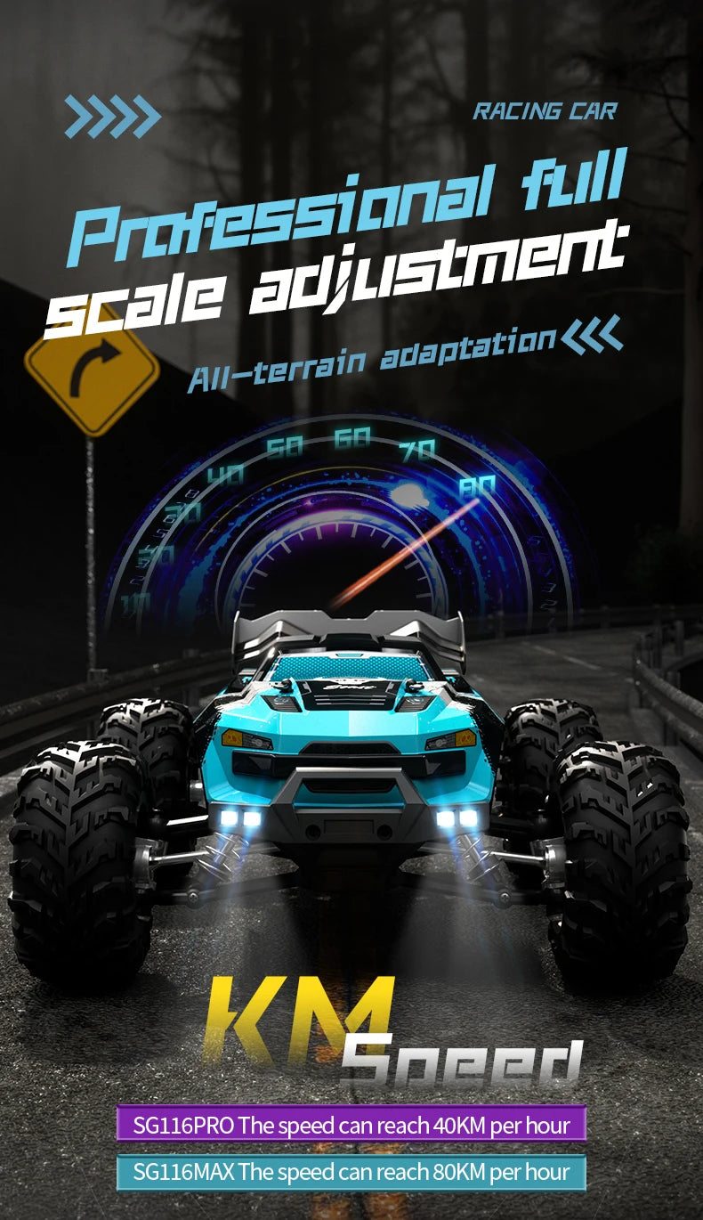 80 km/h carro de controle remoto de alta velocidade sem escova 4x4 off-road drift carro de corrida profissional 1:16 SG116PRO 40 km/h