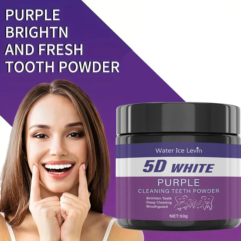 Pó de limpeza dental roxo - sem ácido sulfúrico, limpeza e polimento profundos, clareia os dentes em 5 dias
