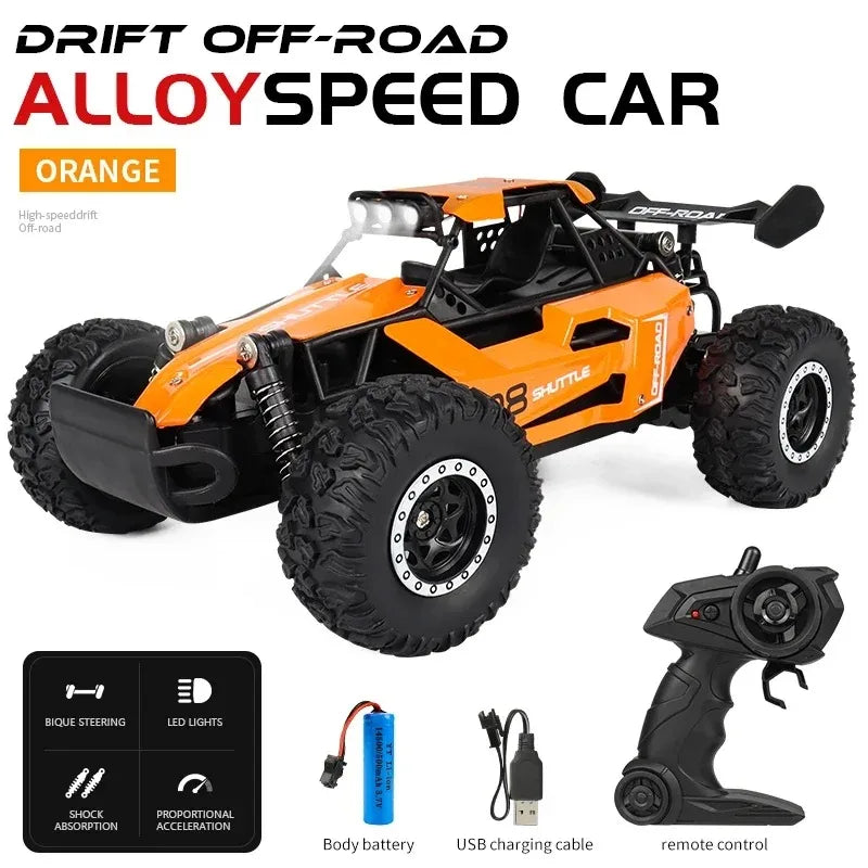 Carro RC 1:16 2WD com luz LED 2.4G 20 km/h de alta velocidade off-road escalada carro de controle remoto