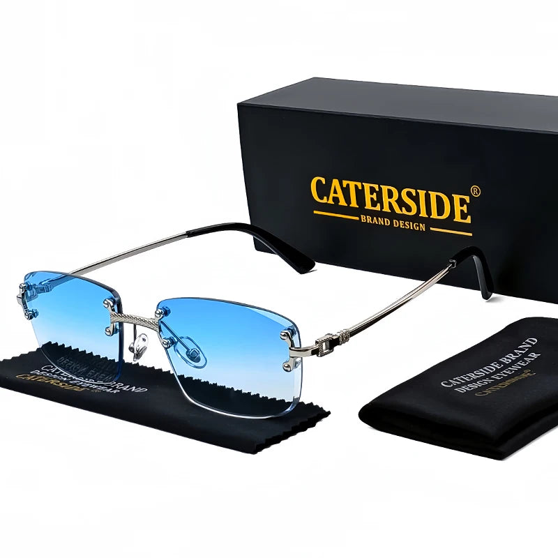 Óculos de sol Caterside retrô sem aro quadrado, masculino e feminino, proteção UV400