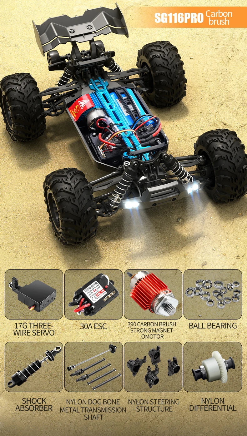 80 km/h carro de controle remoto de alta velocidade sem escova 4x4 off-road drift carro de corrida profissional 1:16 SG116PRO 40 km/h