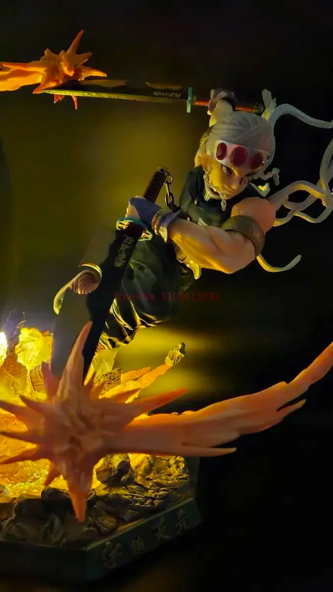 Action Figures de pvc demon slayer up uzui tengen kimetsu no yaiba, com luz led