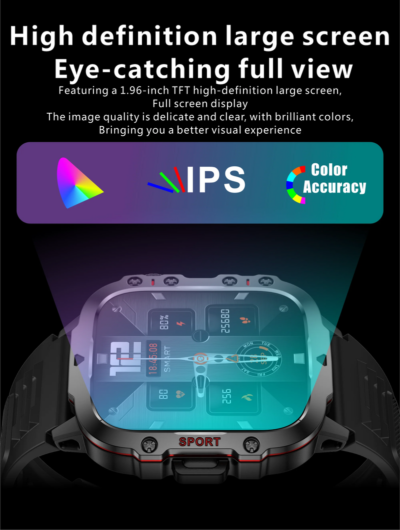 smartwatch inteligente LIGE com tela de 1,96 polegadas, chamada Bluetooth de 420 mAh, assistente de voz, relógio esportivo, fitness, à prova d'água