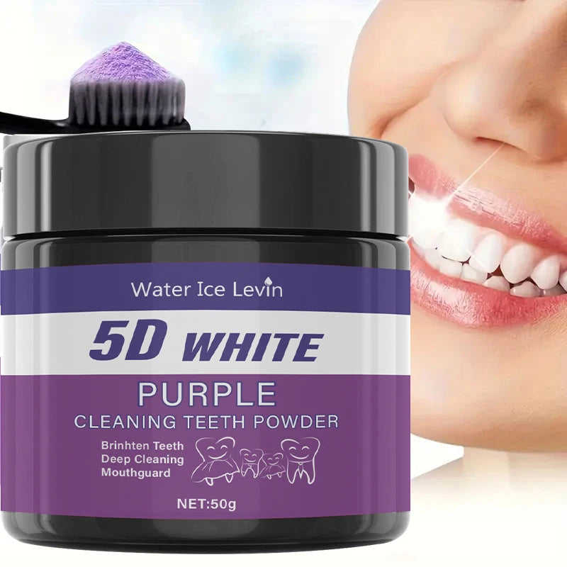 Pó de limpeza dental roxo - sem ácido sulfúrico, limpeza e polimento profundos, clareia os dentes em 5 dias