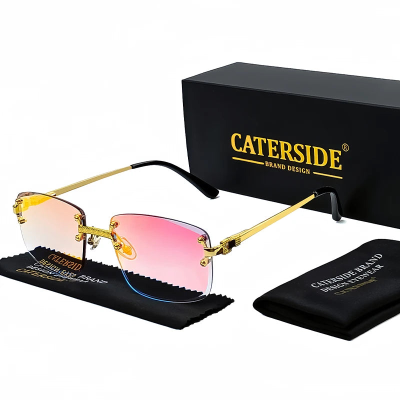 Óculos de sol Caterside retrô sem aro quadrado, masculino e feminino, proteção UV400