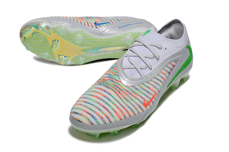 Chuteira Campo Nike Phantom GX 3 Elite FG Prata, Verde e Laranja