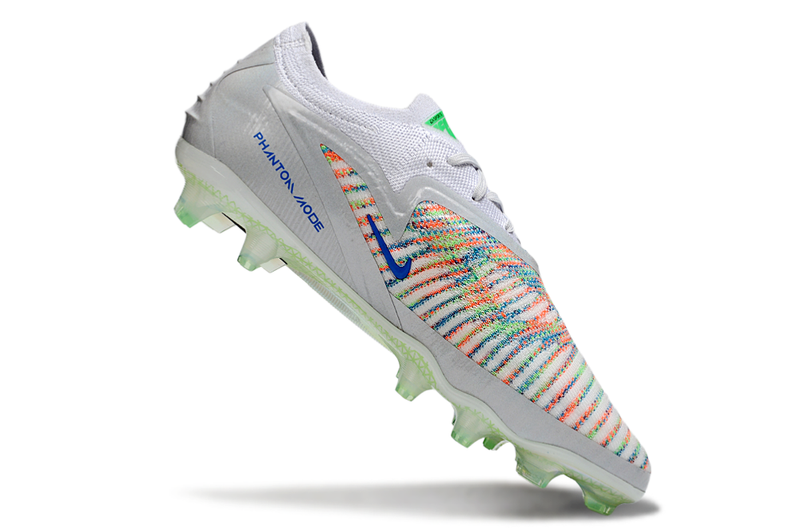 Chuteira Campo Nike Phantom GX 3 Elite FG Prata, Verde e Laranja