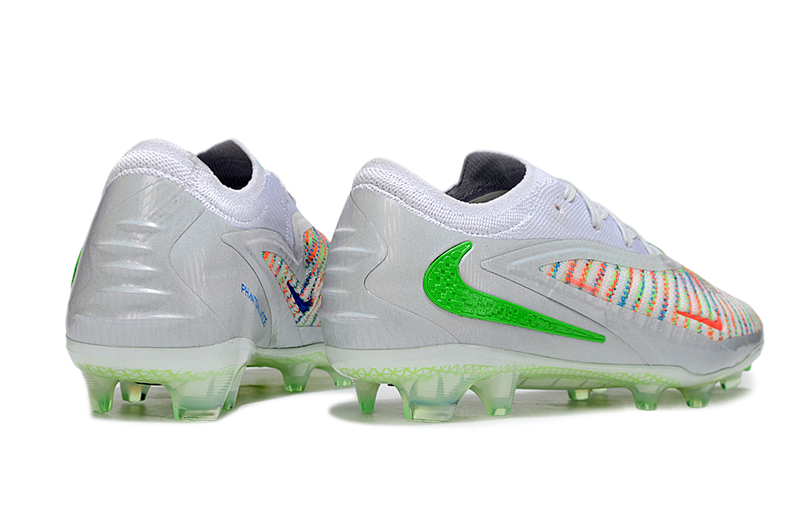 Chuteira Campo Nike Phantom GX 3 Elite FG Prata, Verde e Laranja