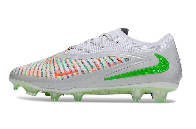 Chuteira Campo Nike Phantom GX 3 Elite FG Prata, Verde e Laranja
