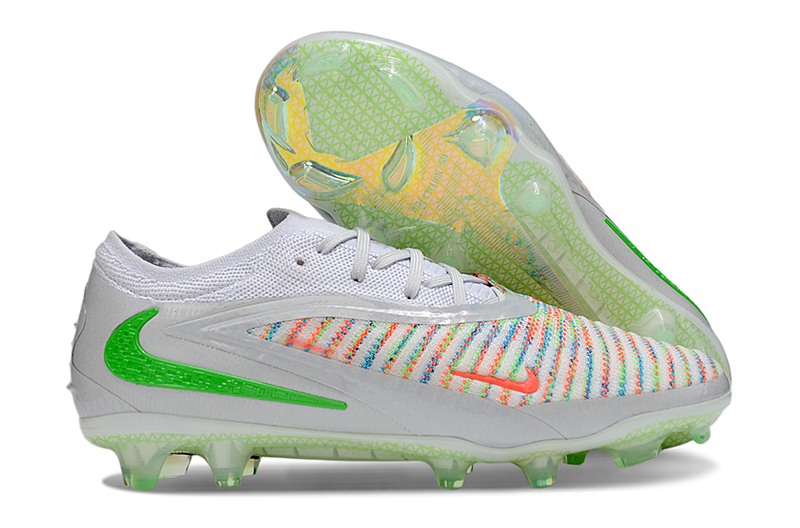 Chuteira Campo Nike Phantom GX 3 Elite FG Prata, Verde e Laranja